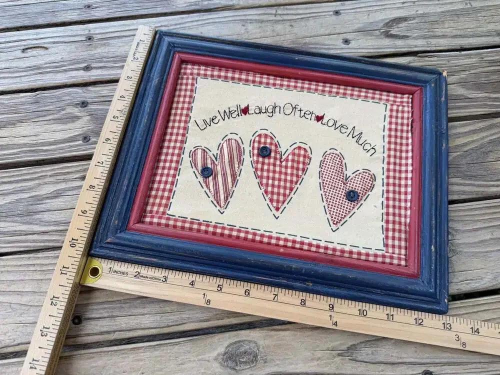 Handcrafted 'Live Well Laugh Often Love Much' Fabric Wall Art with Heart Appliqu
